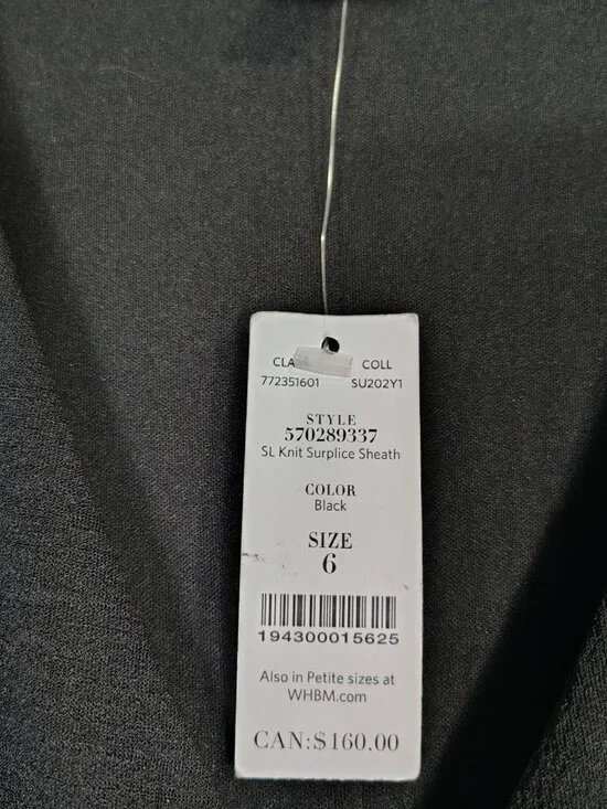 White House Black Market Dress Women 6 Black Sheath V-Neck Ruched Minimalist NWT - Picture 7 of 11